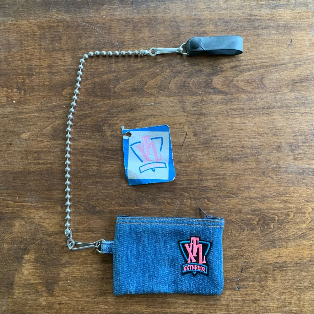 Vintage Denim Chain Wallet Blue & Neon Pink Exthredz Made in Canada 00s Y2K